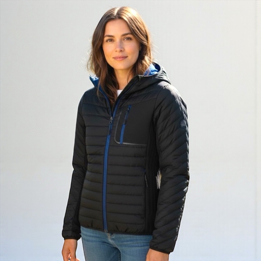 Superdry Black Blue Hooded Puffer Softshell Jacket Size S NWT